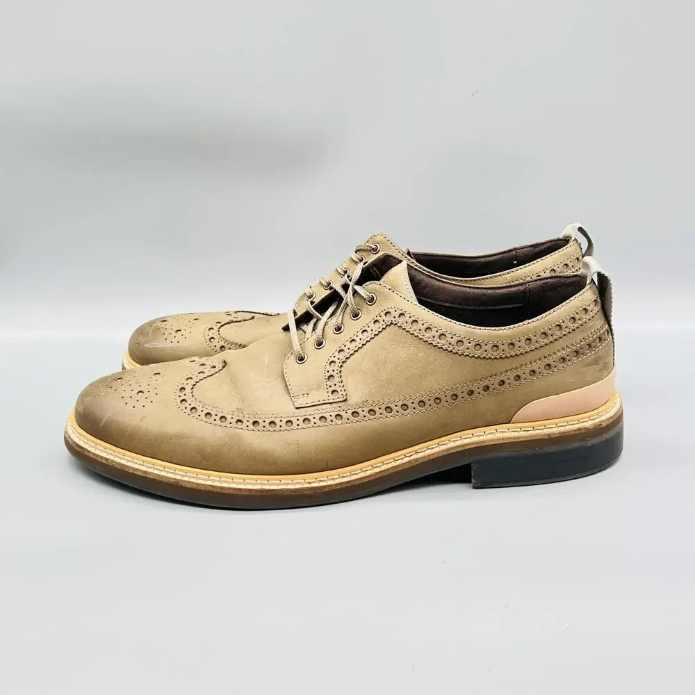 Cole Haan Shoes Mens 12 Beige Nubuck Wingtip Oxford Dress Lace Up Brogue Slip On